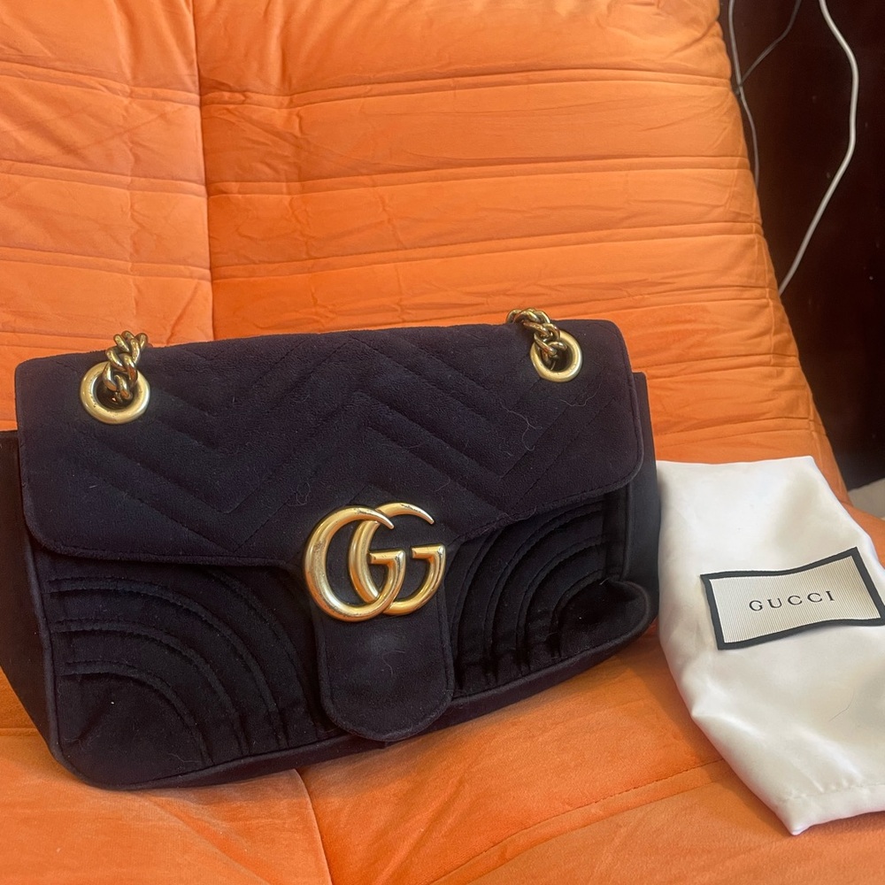 Gucci Black and Gold GG Marmont Shoulder Bag